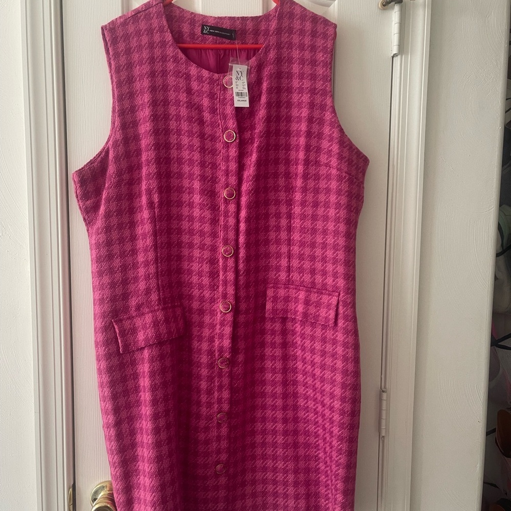 Pink Houndstooth Sleeveless Dress tweed